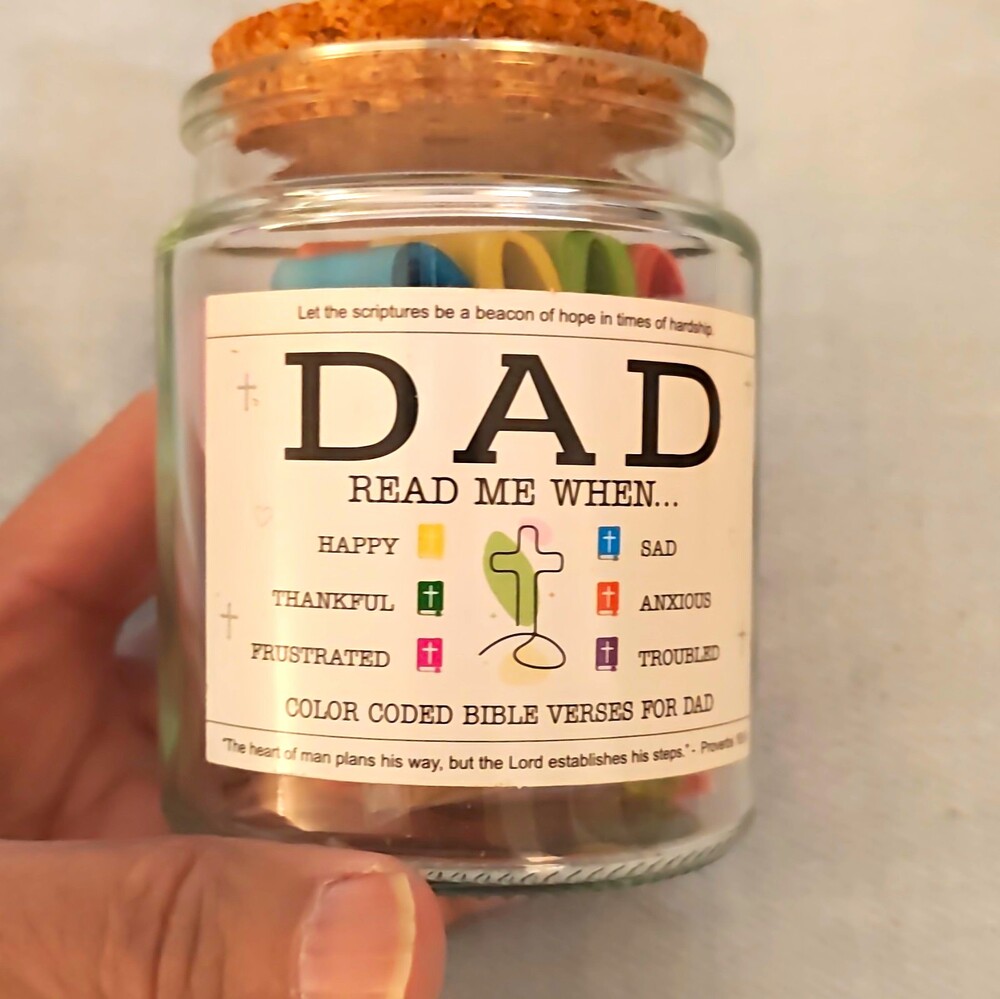 Dad "Read Me When" Color-Coded Christian Bible Verses Jar w/ Cork Lid